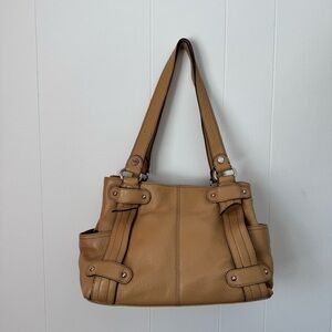 TIGANELLO Perfect 10 Pebble Leather Studded Handbag Shoulder Bag Camel Brown